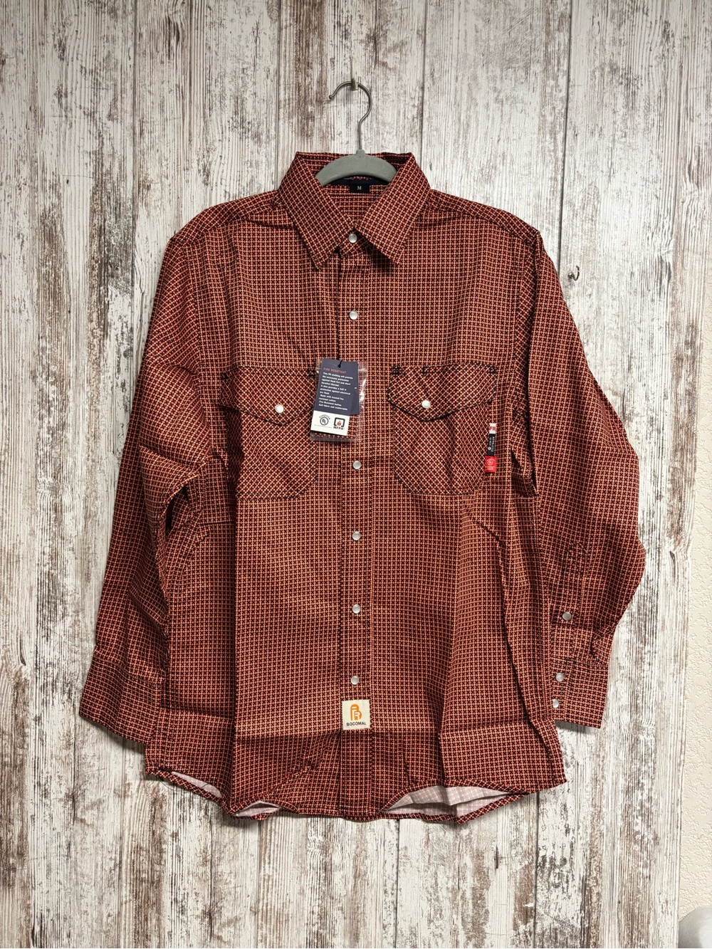 Men's Rust Plaid Long-Sleeve Button-Down Work Shirt